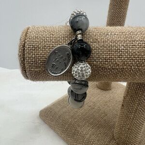 Padre Pio Charm on Jadeite gemstone stretch bracelet